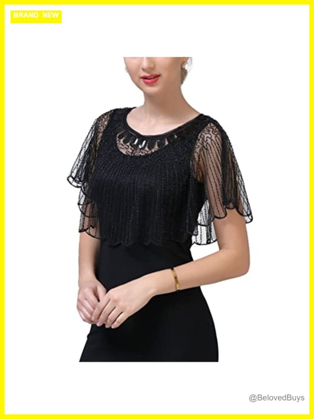Sequin Beaded Shawl Wrap Flapper Evening Cape Fringed Bridal Cover Up